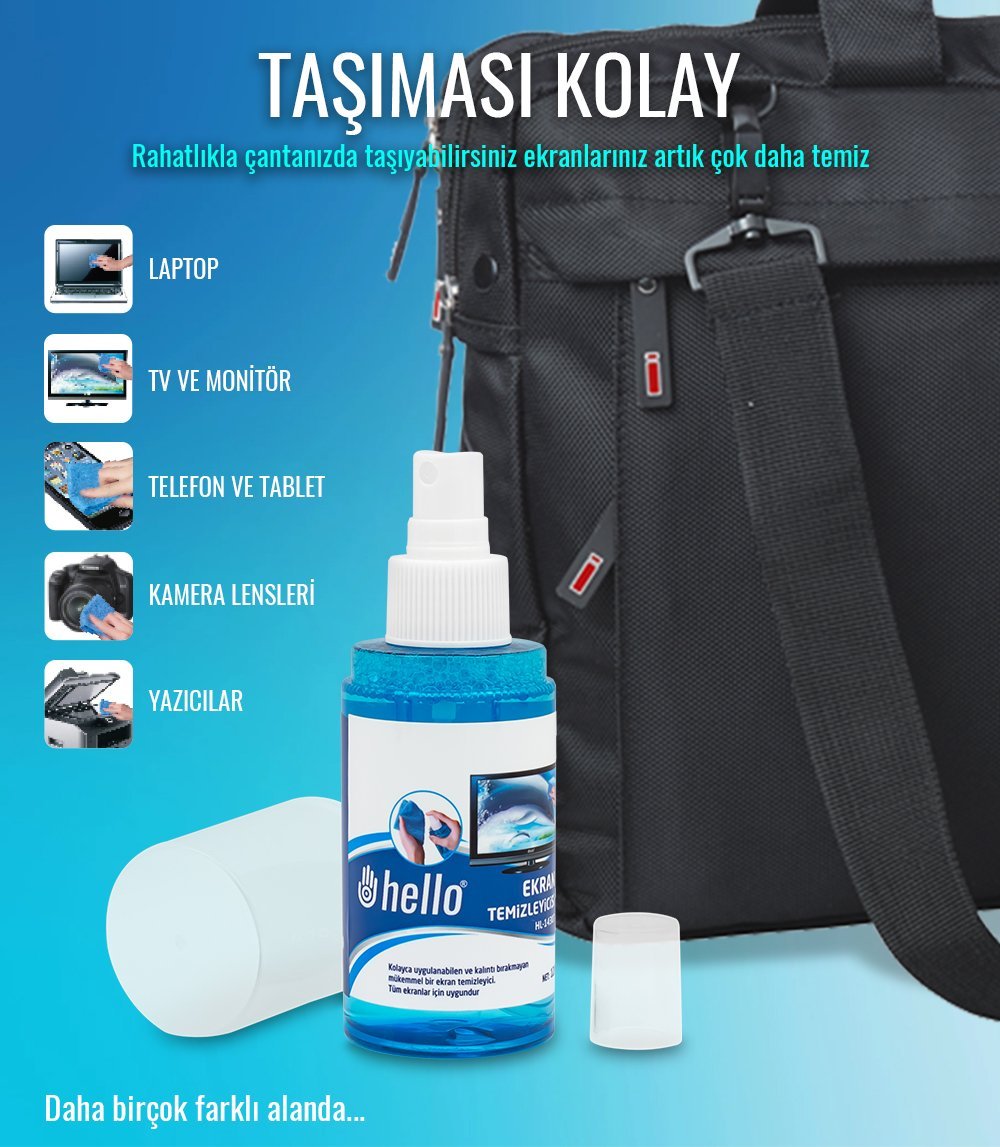 Hello HL-14307 Sprey + Mikrofiber Bez 120 Ml. Lcd Ekran Temizleme Seti 