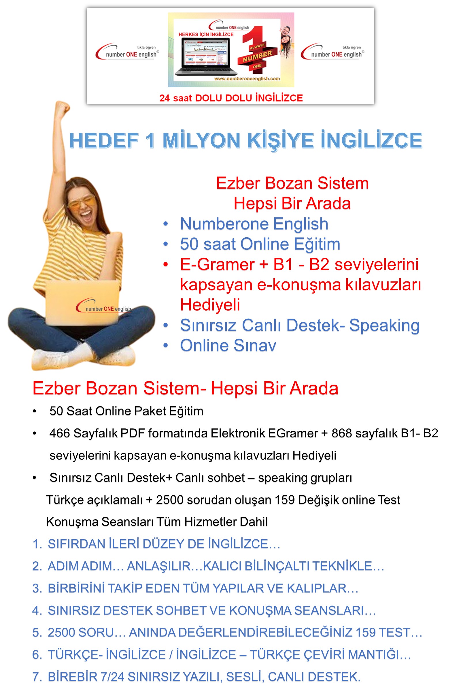 Number One English 50 Saat Ingilizce Online Eğitim+ Süresiz Fiyatı