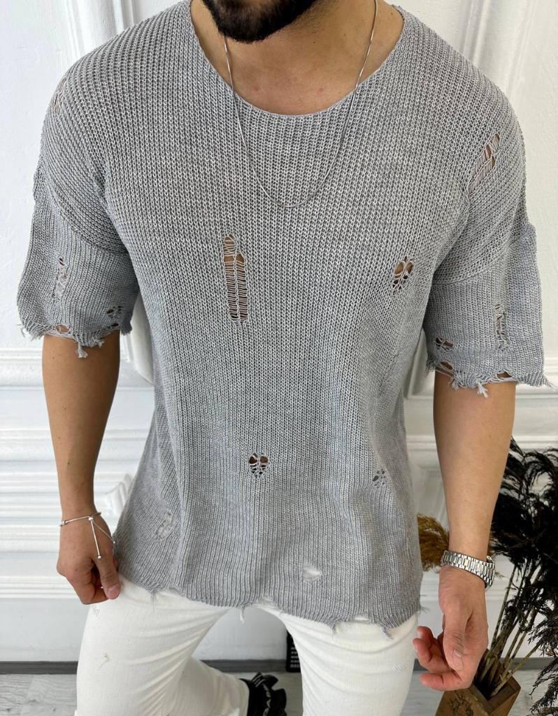 Tişört Yırtık Detaylı Oversize Tshirt Lazer Kesim T-shirt TiSORT2905