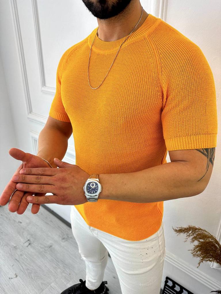 Örme Triko Tişört Kısa Kollu Triko Slim Fit Dar Kesim T-shirt