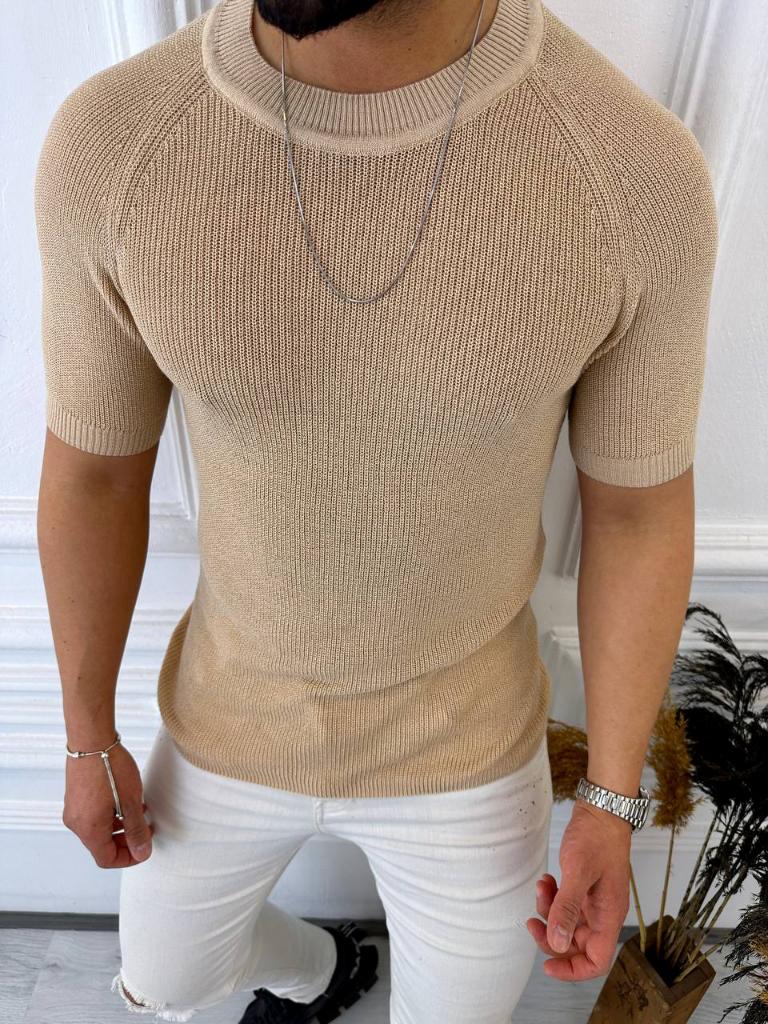 Örme Triko Tişört Kısa Kollu Triko Slim Fit Dar Kesim T-shirt