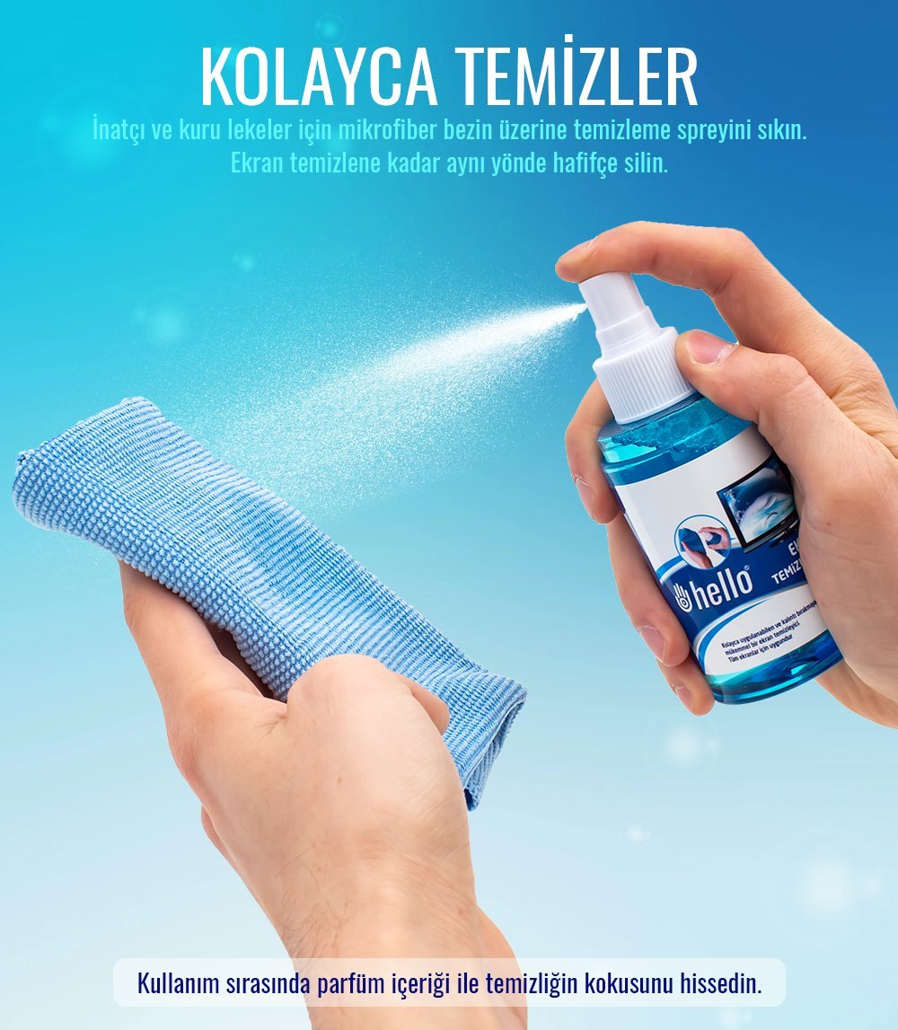 Hello HL-14307 Sprey + Mikrofiber Bez 120 Ml. Lcd Ekran Temizleme Seti 