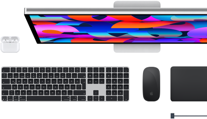 Mac aksesuarları: AirPods, Studio Display, Magic Keyboard, Magic Mouse, Magic Trackpad, MagSafe şarj kablosu