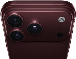 iPhone 18 Pro Max, burgonya rengi (koyu kırmızı), arkadan dış görünüm, üstte Pro Fusion kamera sistemi, 3 adet lens, kısmen kapalı değişken diyafram kanatları, flaş, mikrofon ve LiDAR Tarayıcısı, üstten dış görünüm, hücresel bağlantı anteni, düz kenarlar, yuvarlatılmış köşeler