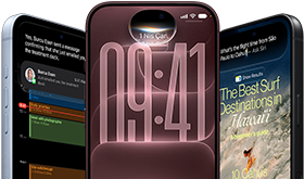 Siyah, Buzul ve Burgonya renklerinde 3 adet iPhone 18 Pro aygıtı, önden dış görünüm, ekranlarında kilit ekranında Siri AI entegrasyonu, Mesaj Özeti ve Siri’ye Sor gösteriliyor