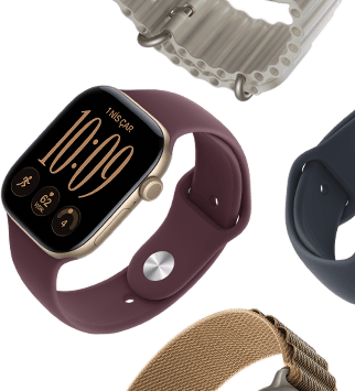 Apple Watch Series 11 kayışları: sis moru Spor Kordon, demir mavisi Ocean kordon, açık mavi Alpine Loop