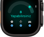 Apple Watch Ultra 4, titanyum kasa, siyah renk, hazır olma skoru 8, sağ dış görünüm, Digital Crown, çıkıntılı yan düğme