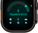 Apple Watch Ultra 4, titanyum kasa, siyah renk, hazır olma skoru 8, sağ dış görünüm, Digital Crown, çıkıntılı yan düğme
