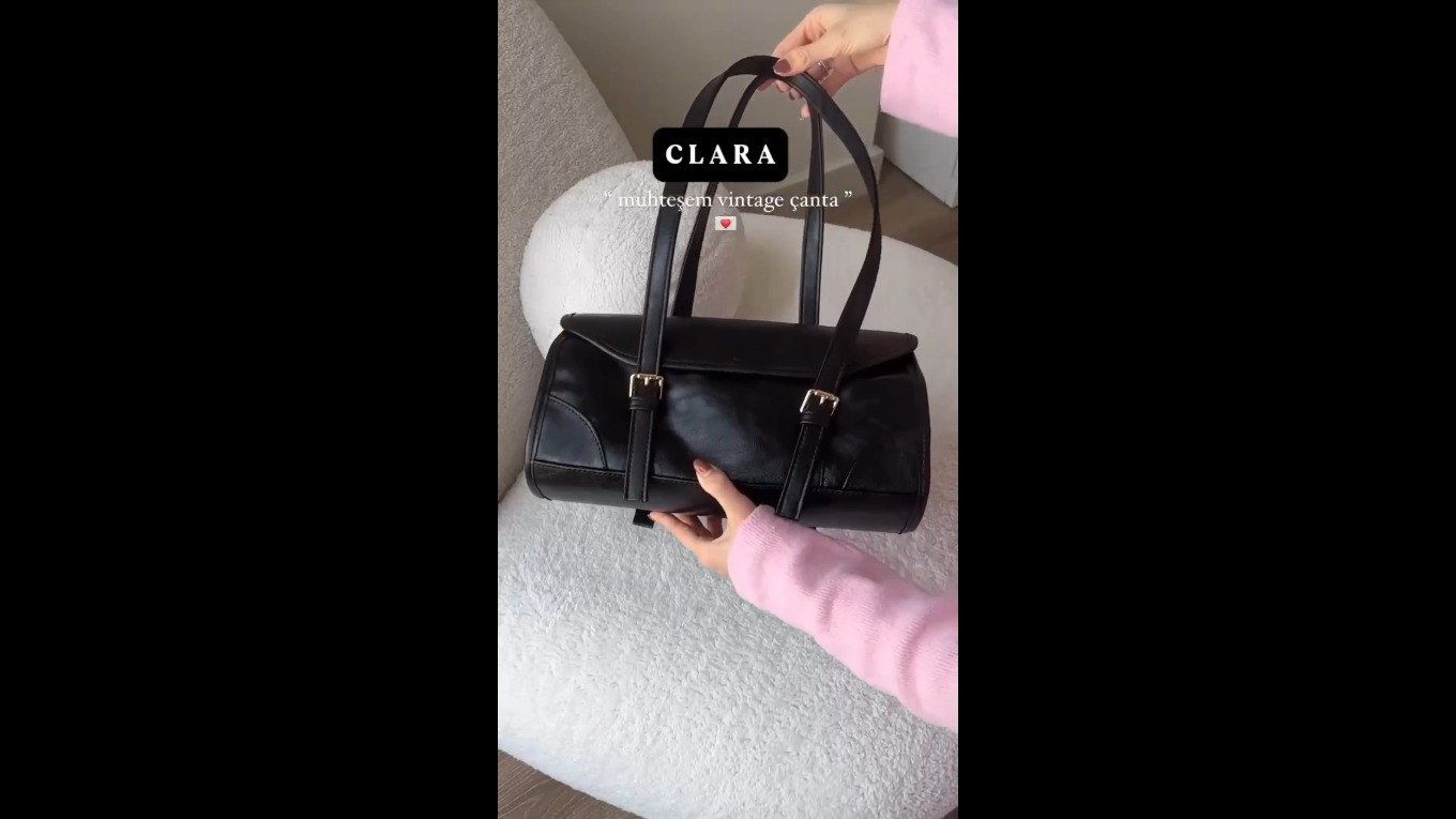 Kadın Siyah Vintage Baget Çanta