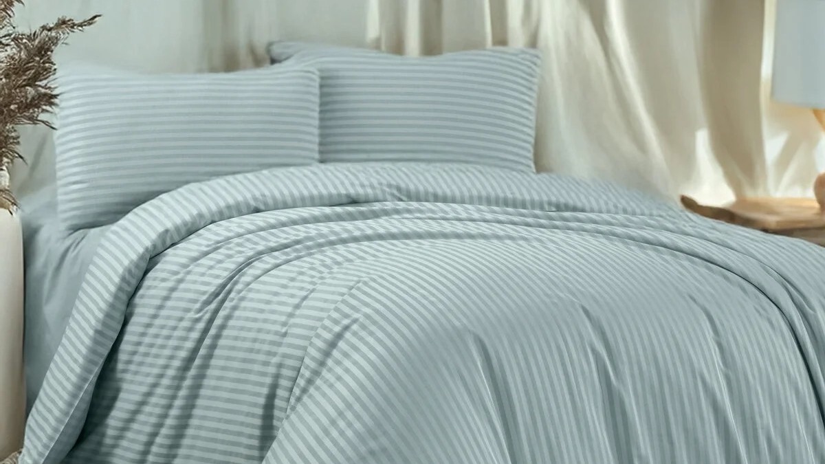 mint çizgili saten nevresi takımı 