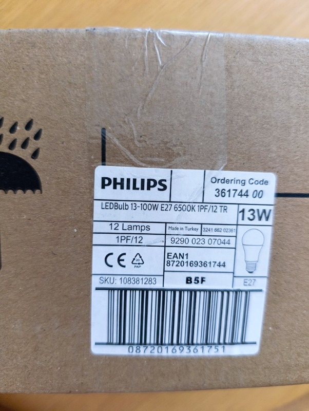 Philips 13W - 100W 6500K Beyaz Işık E27 Essential LED Ampul 12'li