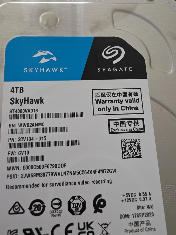 Seagate 4TB Skyhawk RV ST4000VX016 3.5" 5900Rpm 256 MB 7x24 Güvenlik Hdd (Resmi Distribitör Ürünü)