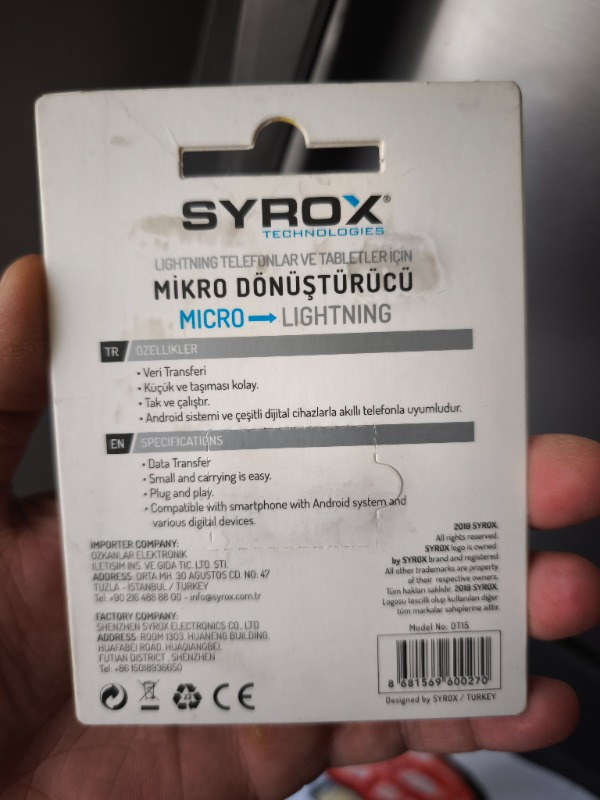 Syrox DT15 Micro USB Lightning Dönüştürücü Apple iPhone Uyumlu Data ve Şarj Kablosu