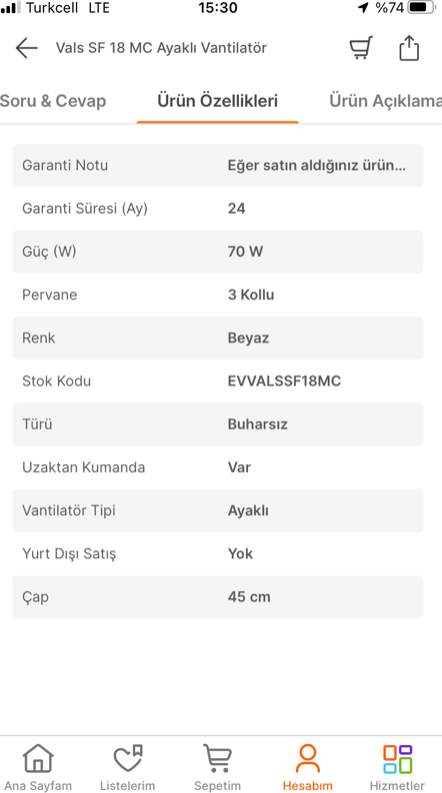 Vals SF 18 MC Ayaklı Vantilatör