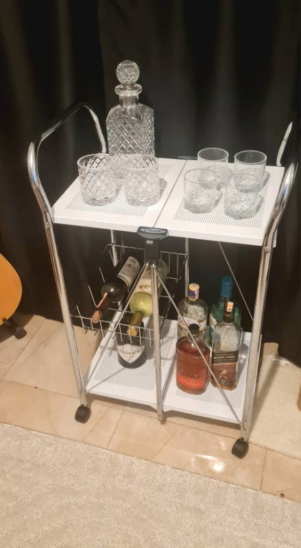 Saban Beyaz, Katlanabilir Tekerlekli Metal Raflı Servis Arabası