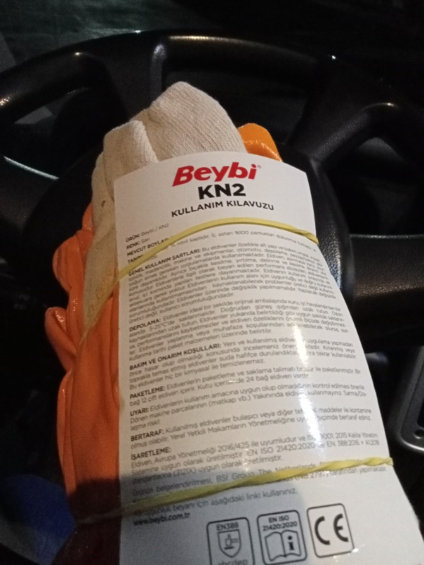 Beybi Nitril Pamuk İş Eldiveni Kn2 Sarı No:10 12'li