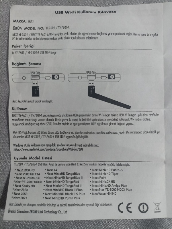 Next Ye-7601-A Usb Çubuk Wifi Anten (Yeni Model)