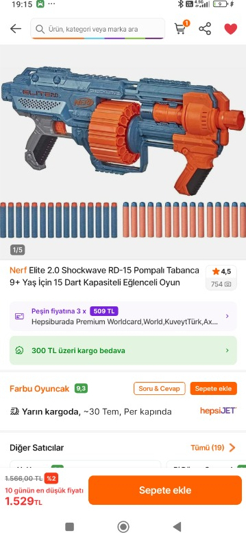 Nerf Elite 2.0 Shockwave RD-15 Pompalı Tabanca 9+ Yaş İçin 15 Dart Kapasiteli Eğlenceli Oyun