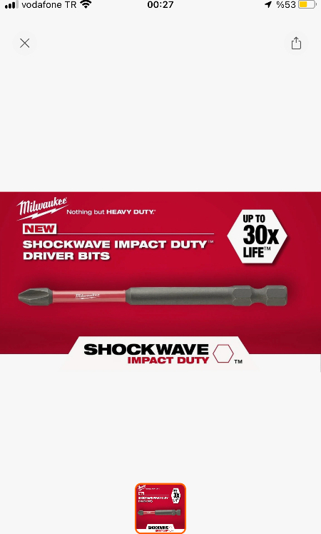 Milwaukee Bits Uç Pz2 90 mm. 1'li Paket Shockwave