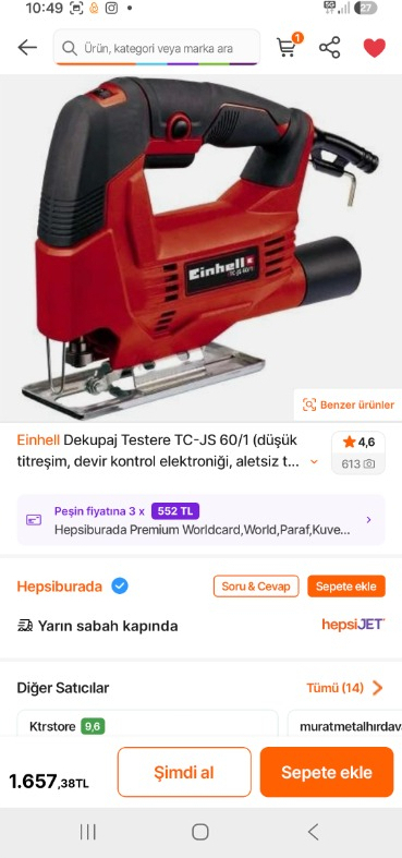 Einhell Dekupaj Testere TC-JS 60/1 (düşük titreşim, devir kontrol elektroniği, aletsiz testere bıçağı değişimi, 45° açıya kadar kesim için açılı testere ayağı) - 4321135