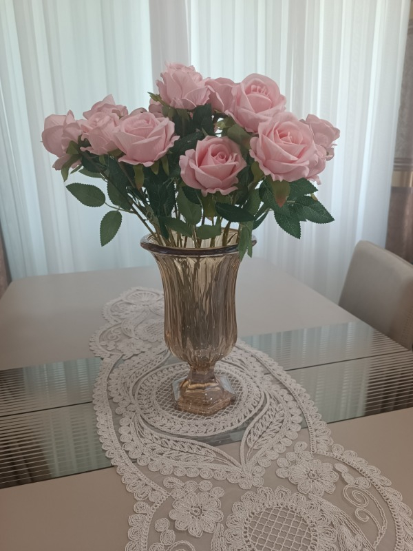 Nettenevime Yapay Çiçek Pembe Gül 12 Adet Tek Dal 50 cm