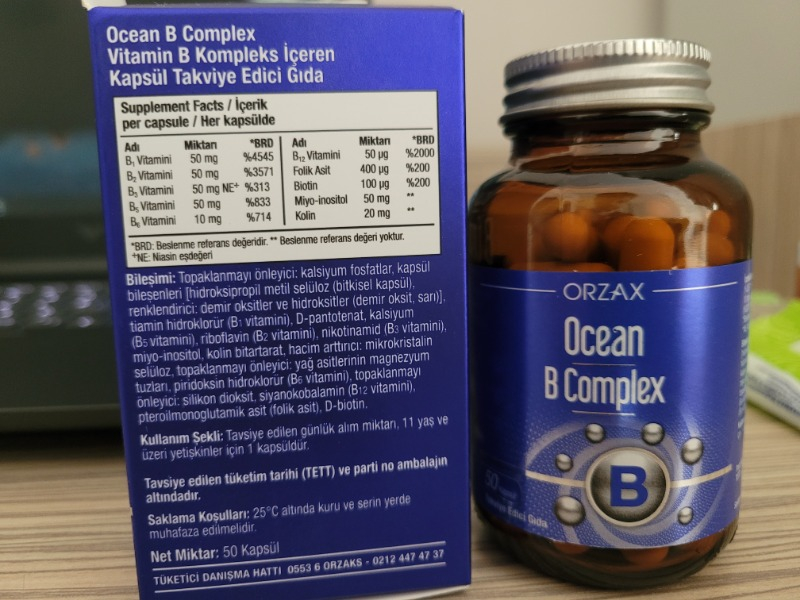 Orzax Ocean B Complex 50 Kapsül Takviye Edici Gıda