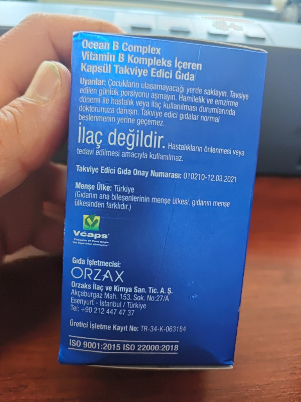 Orzax Ocean B Complex 50 Kapsül Takviye Edici Gıda