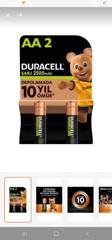 Duracell Şarj Edilebilir AA Kalem Pil 2500 Mah 4'Lü Paket