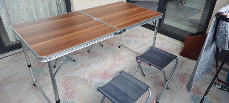 Uniqamping Çanta Tipi 4 Tabureli Katlanır Kamp Masa Seti - Ahşap Desen