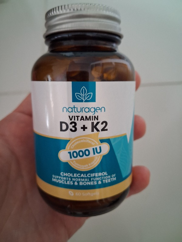 Naturagen Vitamin D3 + K2 1000 IU 60 Softgel Kapsül Gluten Free TR Menşeli Takviye Edici Gıda