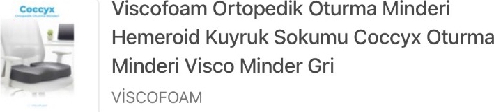 Viscofoam  Ortopedik Oturma Minderi Hemeroid Kuyruk Sokumu Coccyx Oturma Minderi Visco Minder Gri