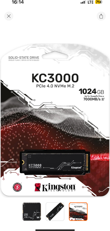 Kingston KC3000 1TB 7000MB/S - 6000MB/S SSD