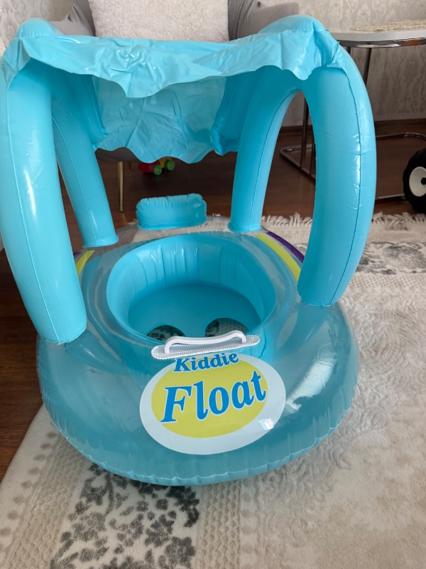 Float Gölgelikli Bebek Simidi Mavi - Beyaz Renkli 0 - 24 Ay İçin Güvenli Yüzme Yardımcısı