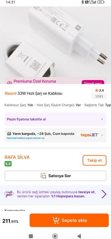 Xiaomi 33W Hızlı Şarj ve Kablosu