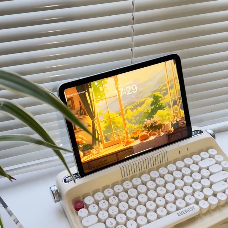 Everest KB-BT85 Retro Fildişi Bluetooth Daktilo Q Mac/win/android/ıos Uyumlu Kablosuz Klavye