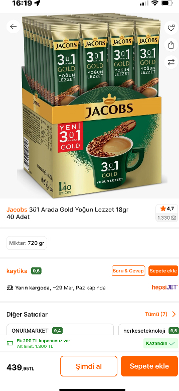 Jacobs 3ü1 Arada Gold Yoğun Lezzet 18gr 40 Adet
