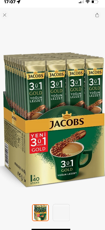 Jacobs 3ü1 Arada Gold Yoğun Lezzet 720 gr Kafeinli Kahve Menşei Türkiye
