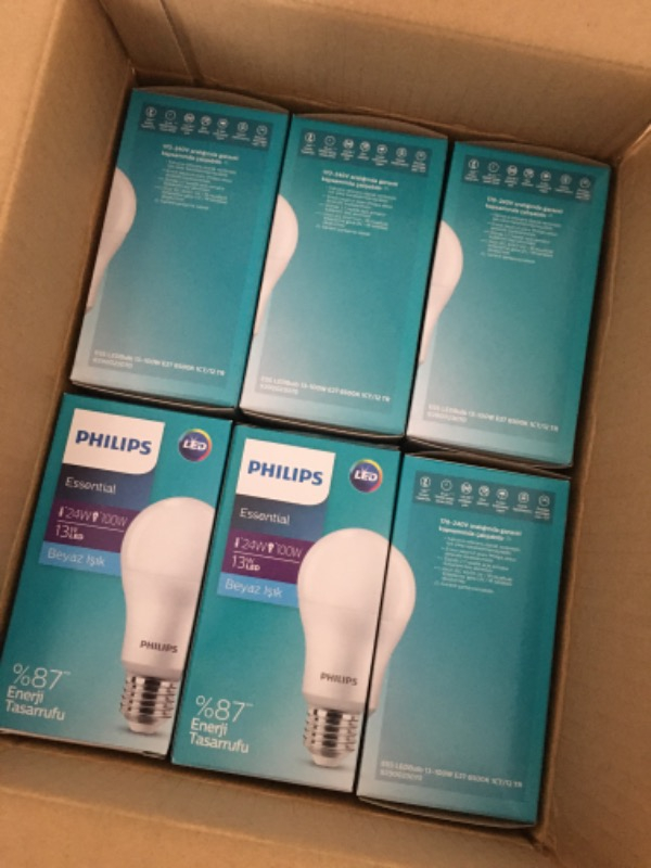 Philips Essential LED Lamba 13W - 100W E27 Duy 6500K Beyaz Işık( 6 Lü Paket)