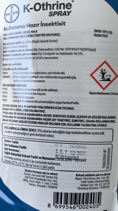 Bayer K-Othrıne 500 cc Etkili Oda Spreyi Hamam Böceği için Kokusuz ve Kullanıma Hazır Ürün