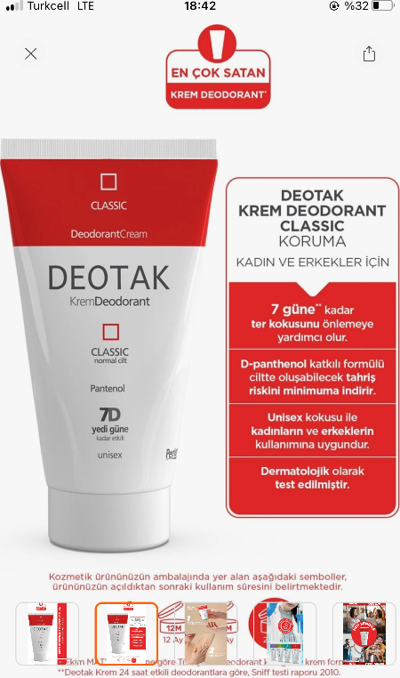 Deotak Klasik Krem Deodorant 35 ml