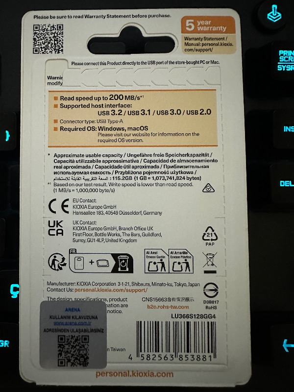 Kioxia 128GB U366 Metal Usb 3.2 Gen 1 Flash Bellek (LU366S128GG4)