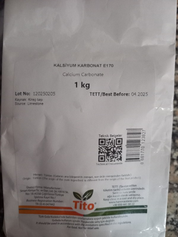 Tito Kalsiyum Karbonat [Gıda Tipi] 1 Kg