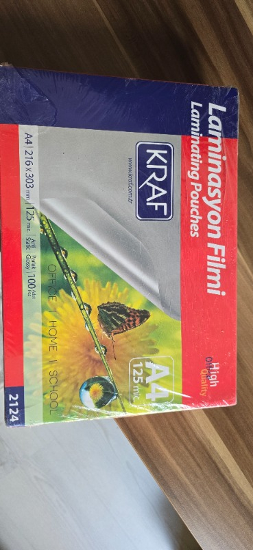 Kraf Laminasyon Filmi Parlak A4 125Mic 100'lü (2124)