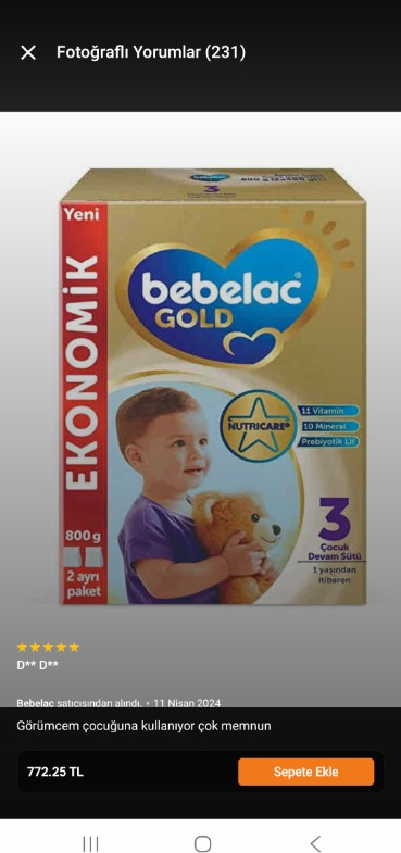 Bebelac Gold Konfor 3 Çocuk Devam Sütü 1 Yaş+ 350 Gr