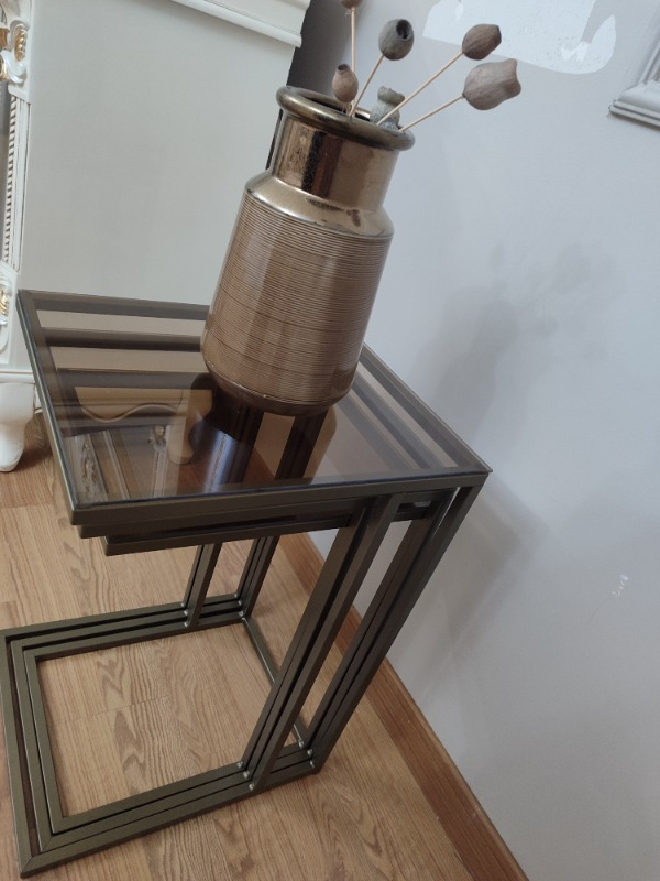 Dekoport Mira Zigon Sehpa Prinç Eskitme Rengi Bronz Cam