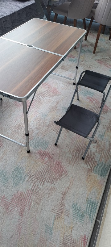 Uniqamping Çanta Tipi 4 Tabureli Katlanır Kamp Masa Seti - Ahşap Desen