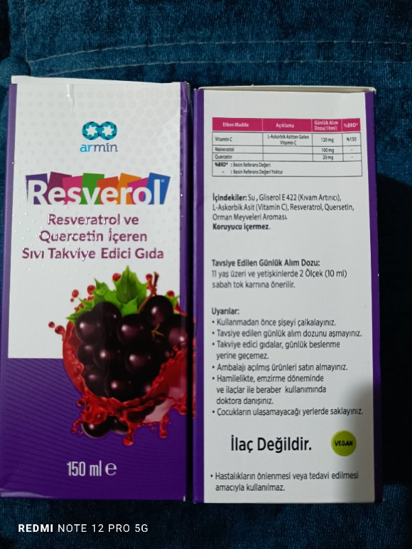 Armin Resverol Resveratrol ve Quercetin İçeren Sıvı Takviye Edici Gıda 150 ml