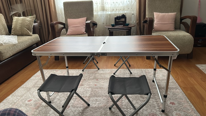 Uniqamping Çanta Tipi 4 Tabureli Katlanır Kamp Masa Seti - Ahşap Desen