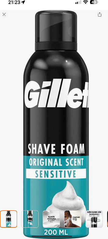 Gillette Hassas 200 ml Tıraş Köpüğü Cilt Koruyucu Özellikleri ile Ferahlatıcı Etki
