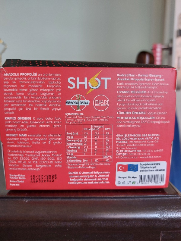 BEE'O Kudret Narı Ginseng Propolis 12'li Shot 12x50 ml